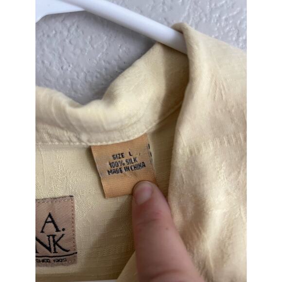 Jos. A. Bank Mens Hawaiian Shirt Yellow Palm Tree Short Sleeve 100% Silk L - Picture 9 of 10